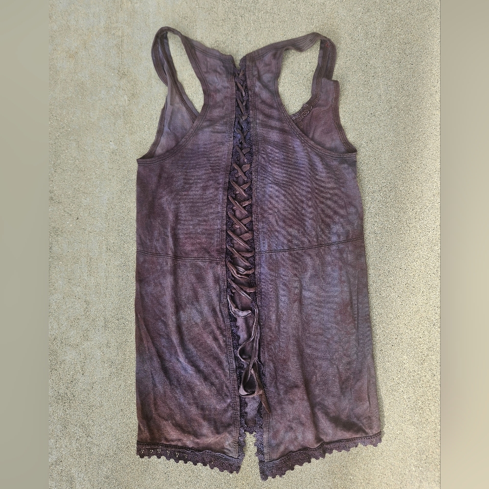NEW Sissy Nachreiner Hand Made & Dyed Tank SM Lace Up Back Purple Soft Bamboo